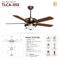 Quạt Trần TLCA-055 Cánh Gỗ Cánh Thép Remote 6 Tốc Độ