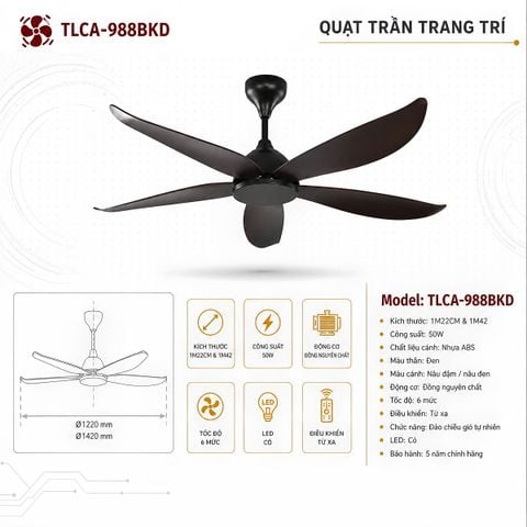 Quạt Trần TLCA-988BKD Có LED 6 Tốc Độ Remote