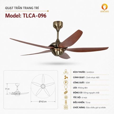 Quạt Trần Đèn TLCA-096 Cánh ABS 55W, Remote 6 Mức Gió
