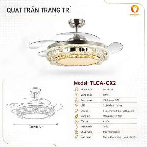 Quạt Trần Đèn Cánh Nhựa ABS TLCA-CX2
