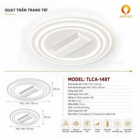 Quạt Trần Đèn TLCA-148T Cánh Nhựa ABS 68W