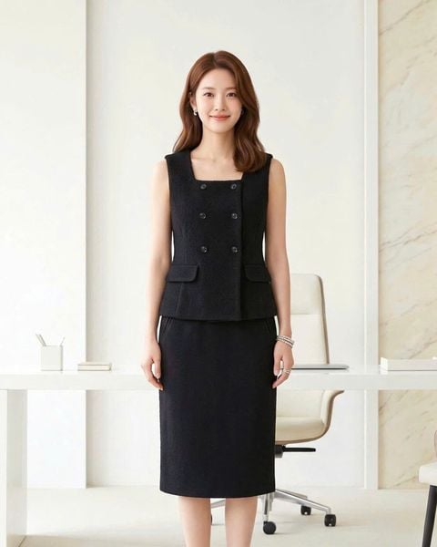  SET VEST ĐEN VỚI CHÂN VÁY BÚT CHÌ DÀI CHẤT DẠ SANG TRỌNG THANH LỊCH 