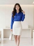  ÁO SƠ MI TAY DÀI XANH COBAN VẢI LỤA CÓ ĐỘ BÓNG NHẸ FOM RỘNG CÔNG SỞ THANH LỊCH SANG TRỌNG (SIZE S-FREESIZE) 