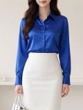 ÁO SƠ MI TAY DÀI XANH COBAN VẢI LỤA CÓ ĐỘ BÓNG NHẸ FOM RỘNG CÔNG SỞ THANH LỊCH SANG TRỌNG (SIZE S-FREESIZE) 
