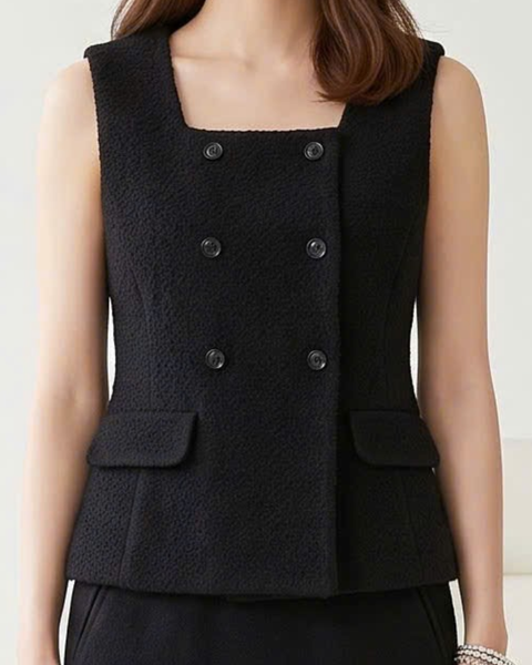  ÁO KHOÁC VEST ĐEN CHẤT DẠ THANH LỊCH SANG TRỌNG(SIZE S- FREESIZE) 