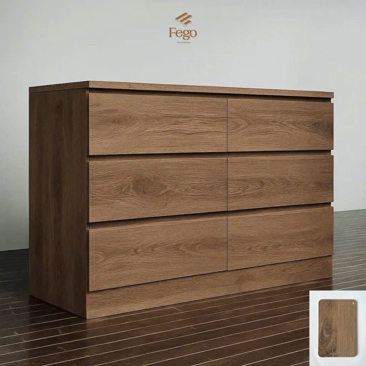  Tủ gỗ Cabinet 6 ngăn kéo cất trữ gỗ MDF trắng chống ẩm FEGO 