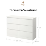  Tủ gỗ Cabinet 6 ngăn kéo cất trữ gỗ MDF trắng chống ẩm FEGO 
