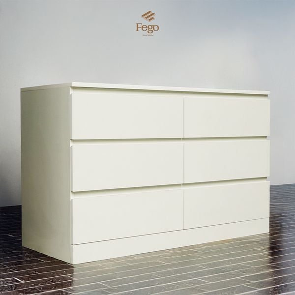  Tủ gỗ Cabinet 6 ngăn kéo cất trữ gỗ MDF trắng chống ẩm FEGO 
