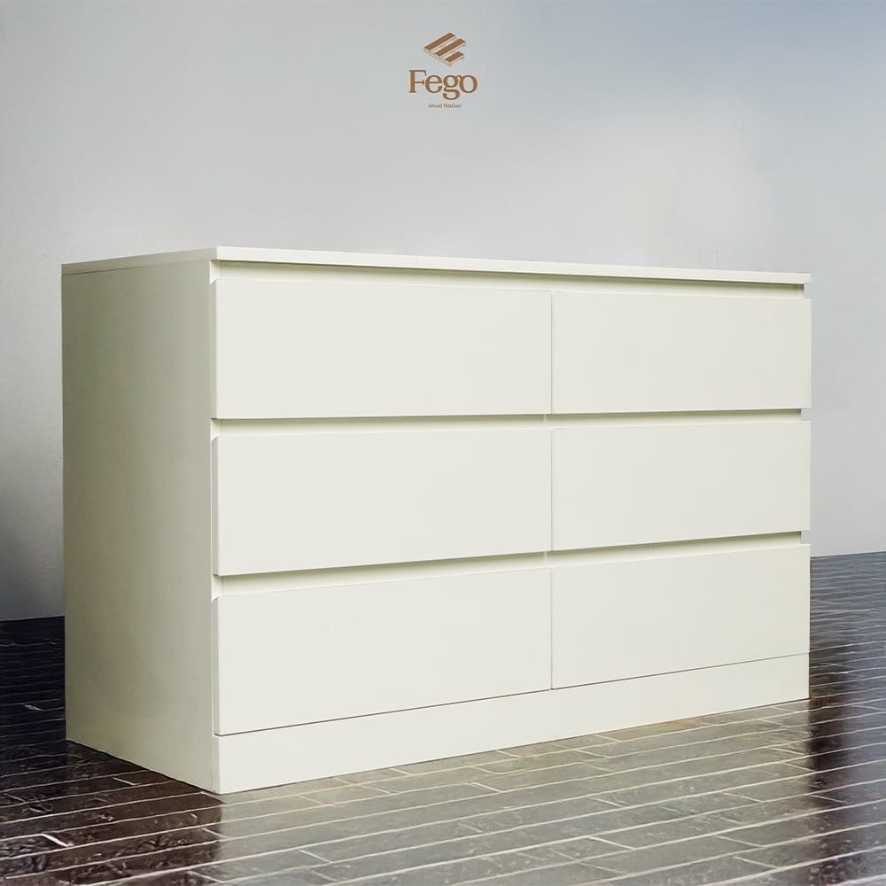  Tủ gỗ Cabinet 6 ngăn kéo cất trữ gỗ MDF trắng chống ẩm FEGO 