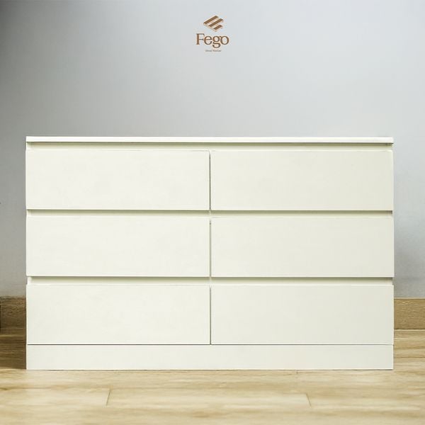 Tủ gỗ Cabinet 6 ngăn kéo cất trữ gỗ MDF trắng chống ẩm FEGO 
