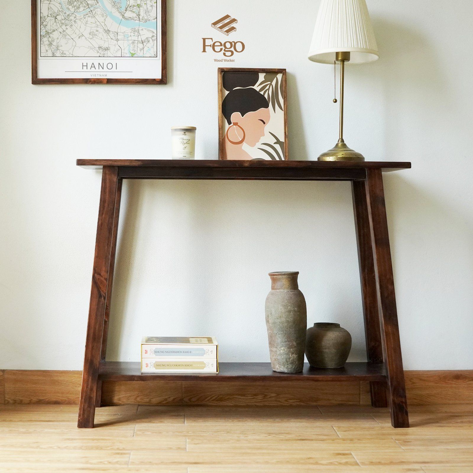  Kệ Console Gỗ Thông Tự Nhiên Fego, Bàn Trang Trí Phòng Khách, Lối Ra Vào Phong Cách Bắc Âu Hiện Đại 