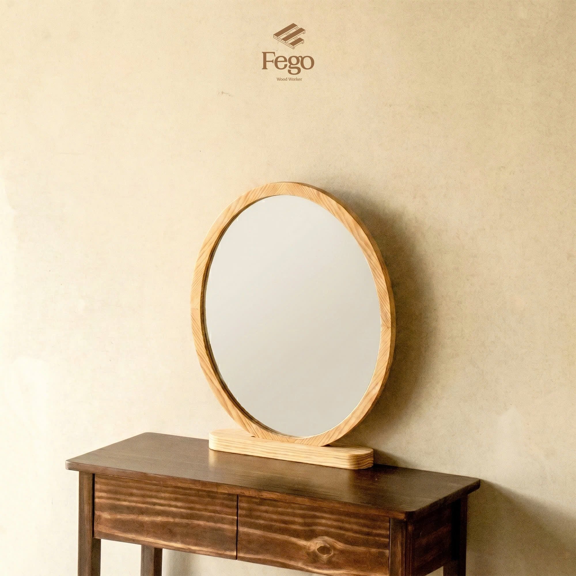  Gương Bầu Dục Treo Tường 60x50cm Viền Gỗ Tự Nhiên FEGO/ Gương Oval Treo Tường 