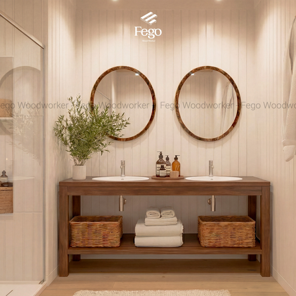  Gương Bầu Dục Treo Tường 60x50cm Viền Gỗ Tự Nhiên FEGO/ Gương Oval Treo Tường 