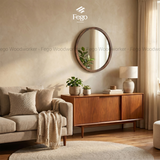  Gương Bầu Dục Treo Tường 60x50cm Viền Gỗ Tự Nhiên FEGO/ Gương Oval Treo Tường 