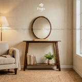  Gương Bầu Dục Treo Tường 60x50cm Viền Gỗ Tự Nhiên FEGO/ Gương Oval Treo Tường 