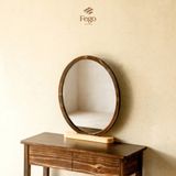  Gương Bầu Dục Treo Tường 60x50cm Viền Gỗ Tự Nhiên FEGO/ Gương Oval Treo Tường 