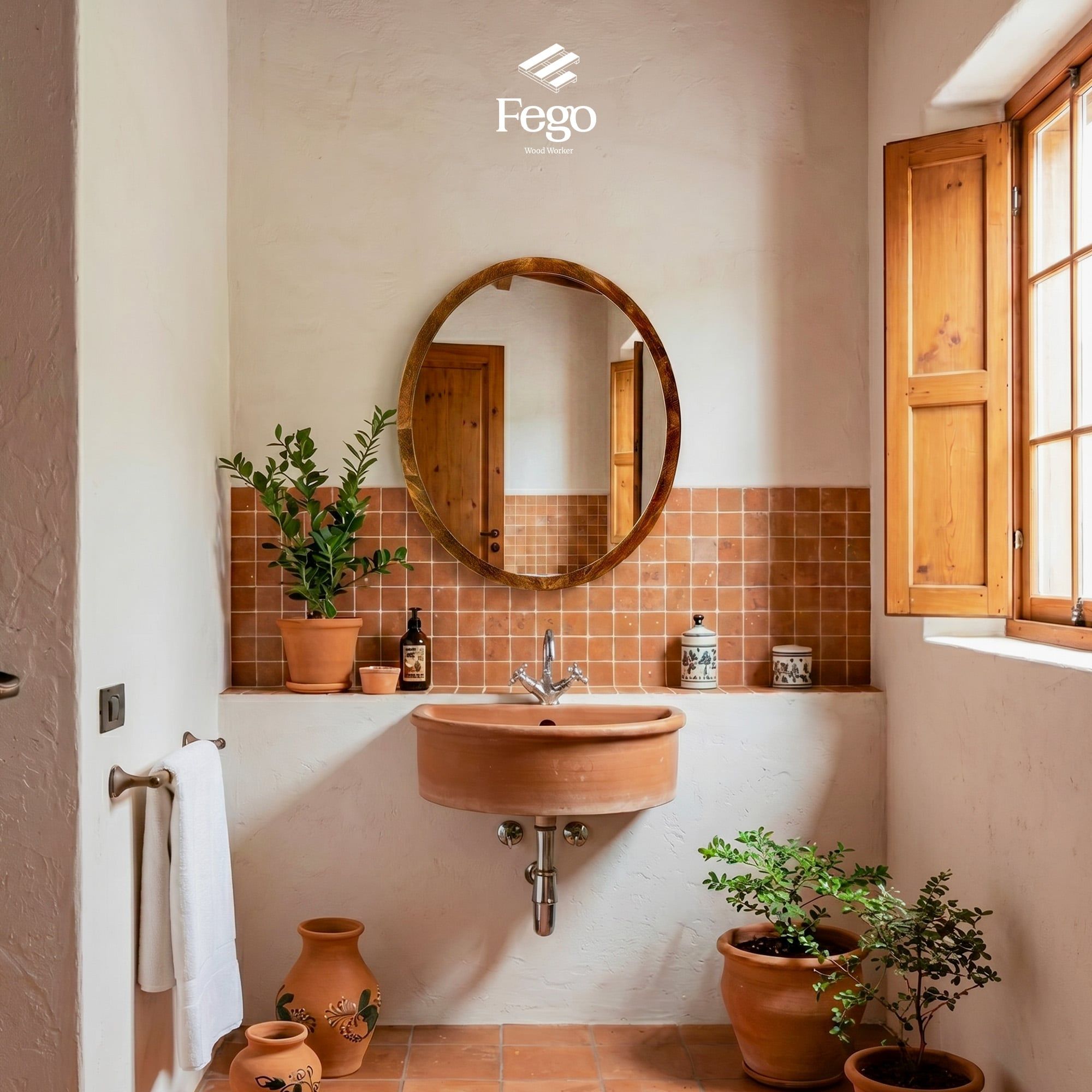  Gương Bầu Dục Treo Tường 60x50cm Viền Gỗ Tự Nhiên FEGO/ Gương Oval Treo Tường 