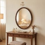  Gương Bầu Dục Treo Tường 60x50cm Viền Gỗ Tự Nhiên FEGO/ Gương Oval Treo Tường 