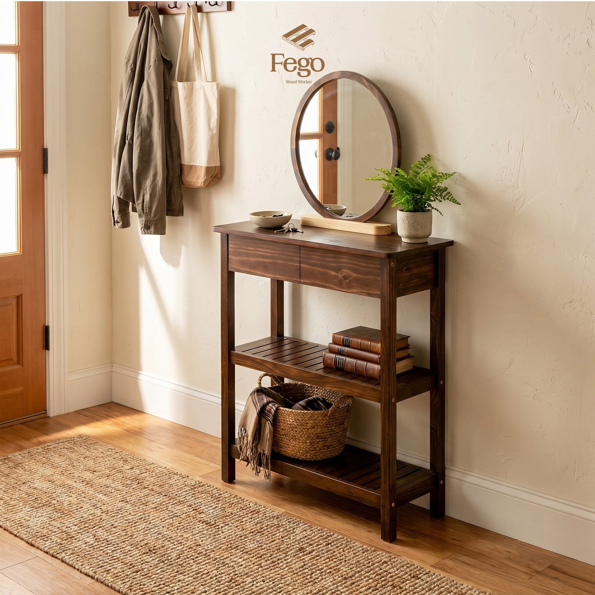  Gương Bầu Dục Treo Tường 60x50cm Viền Gỗ Tự Nhiên FEGO/ Gương Oval Treo Tường 