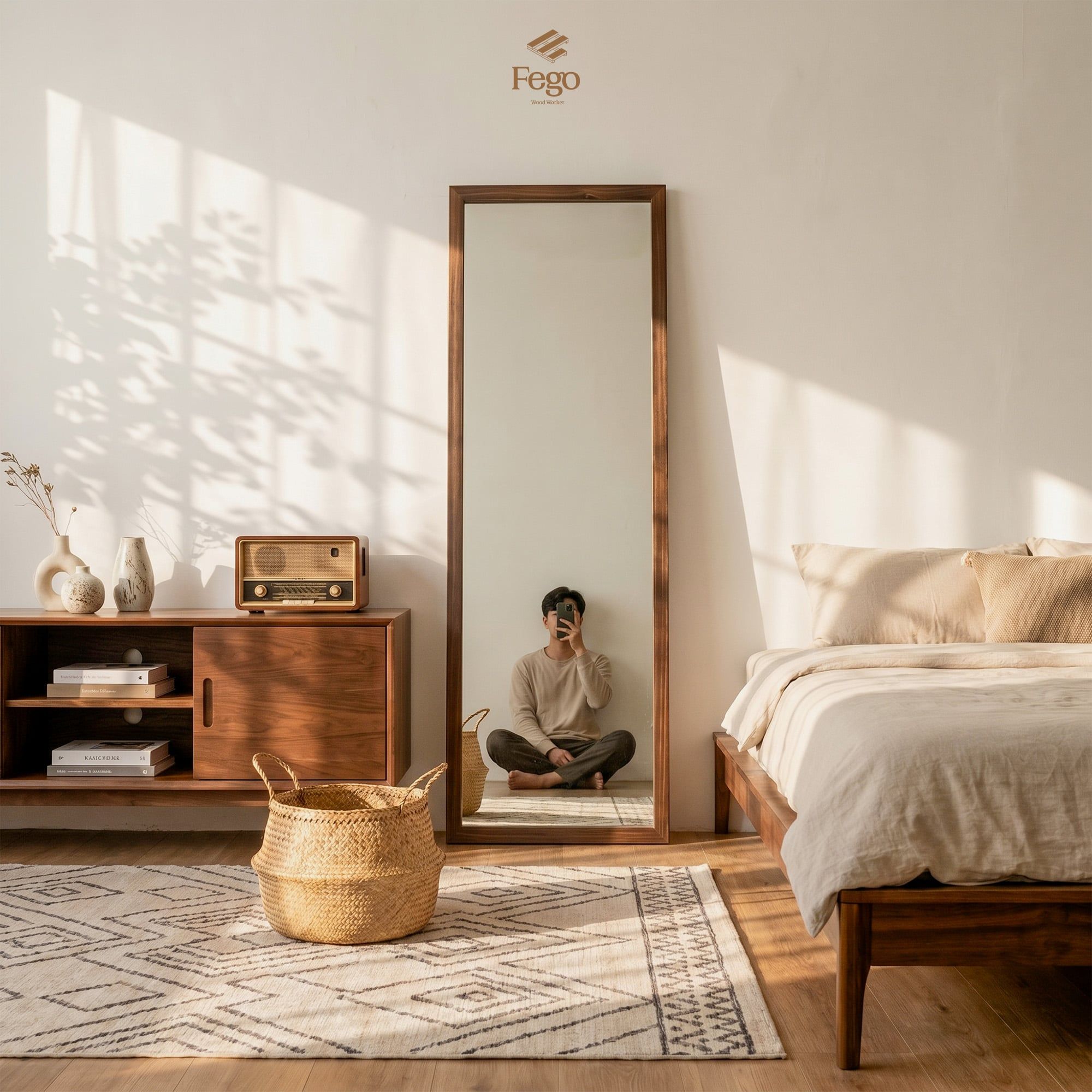  Gương Toàn Thân Viền Gỗ Fego- Gương Treo Tường / Gương Dựa Tường Khung Gỗ Cao 150cm/ 160cm 