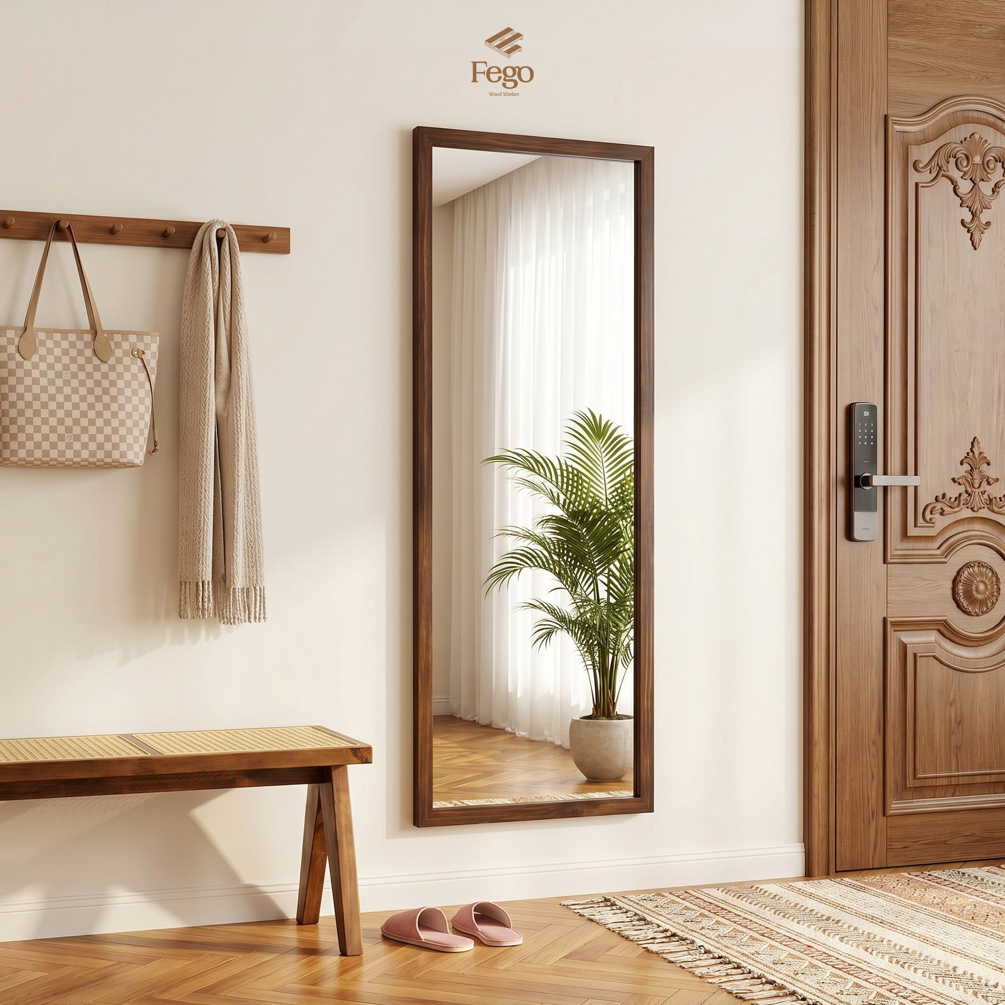  Gương Toàn Thân Viền Gỗ Fego- Gương Treo Tường / Gương Dựa Tường Khung Gỗ Cao 150cm/ 160cm 