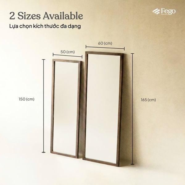  Gương Toàn Thân Viền Gỗ Fego- Gương Treo Tường / Gương Dựa Tường Khung Gỗ Cao 150cm/ 160cm 