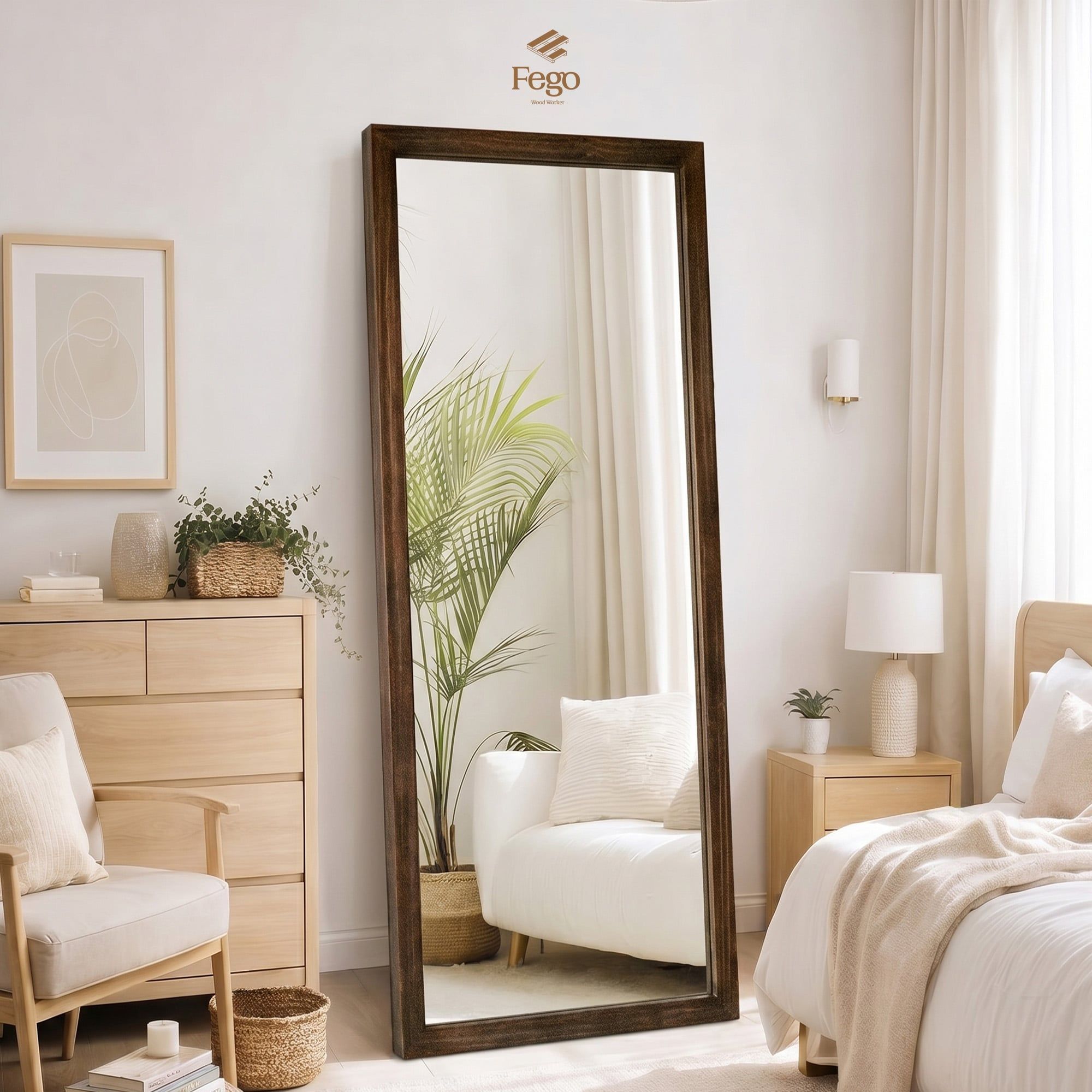  Gương Toàn Thân Viền Gỗ Fego- Gương Treo Tường / Gương Dựa Tường Khung Gỗ Cao 150cm/ 160cm 