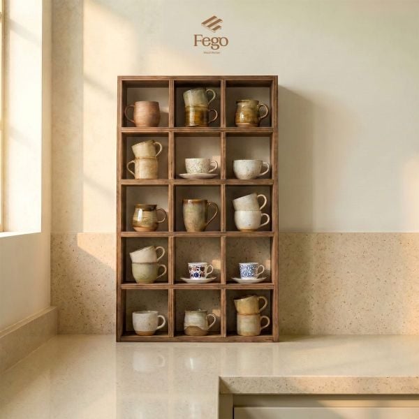  Kệ Chia Ô Trưng Bày Đồ Gốm, Ly Cốc, Lego FEGO – Kệ Gỗ Plywood Treo Tường / Để Bàn 