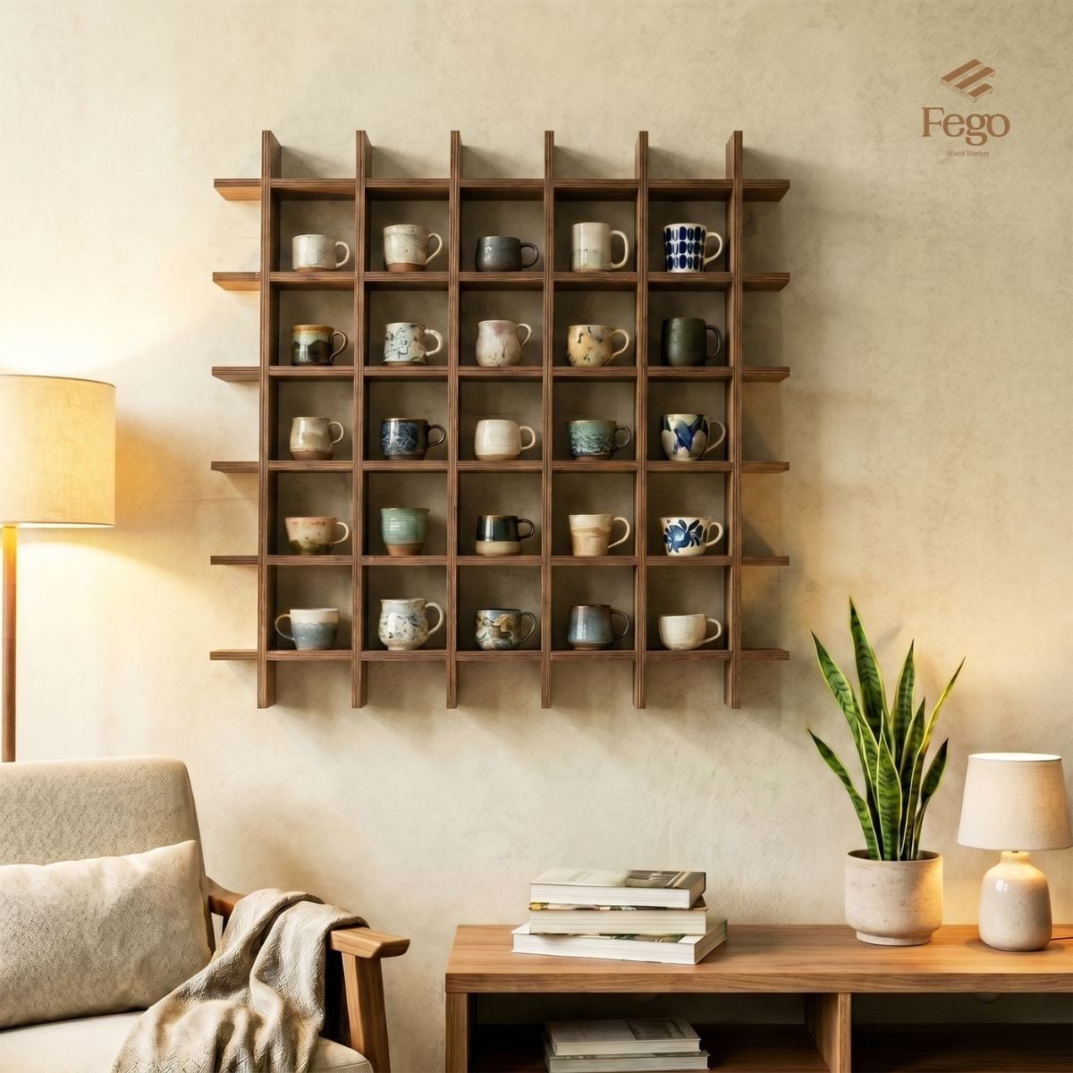  Kệ Chia Ô Trưng Bày Đồ Gốm, Ly Cốc, Lego FEGO – Kệ Gỗ Plywood Treo Tường / Để Bàn 