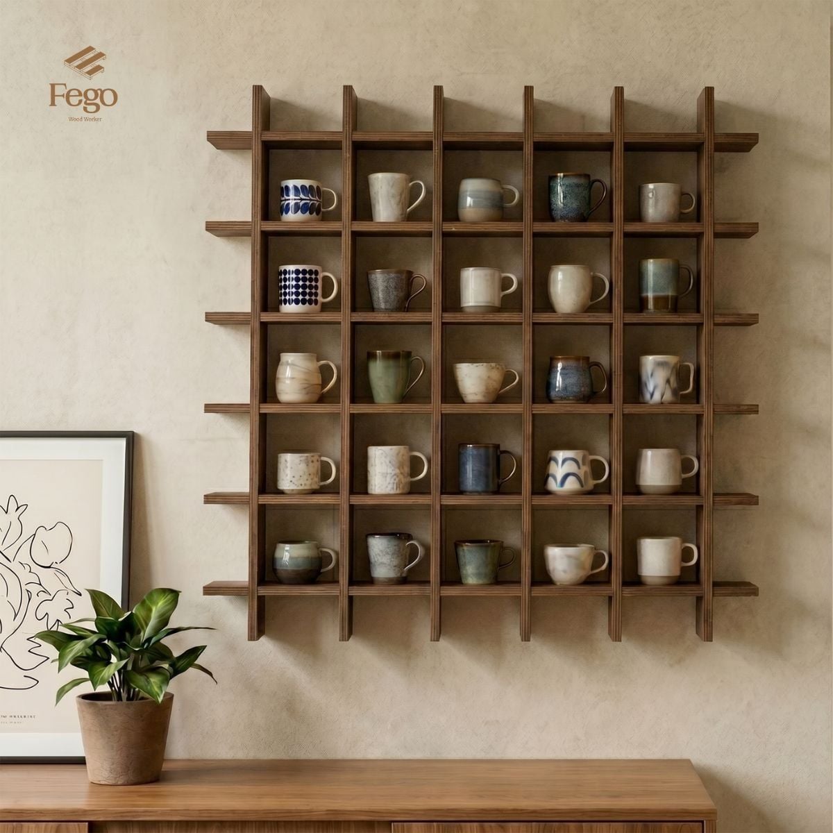  Kệ Chia Ô Trưng Bày Đồ Gốm, Ly Cốc, Lego FEGO – Kệ Gỗ Plywood Treo Tường / Để Bàn 