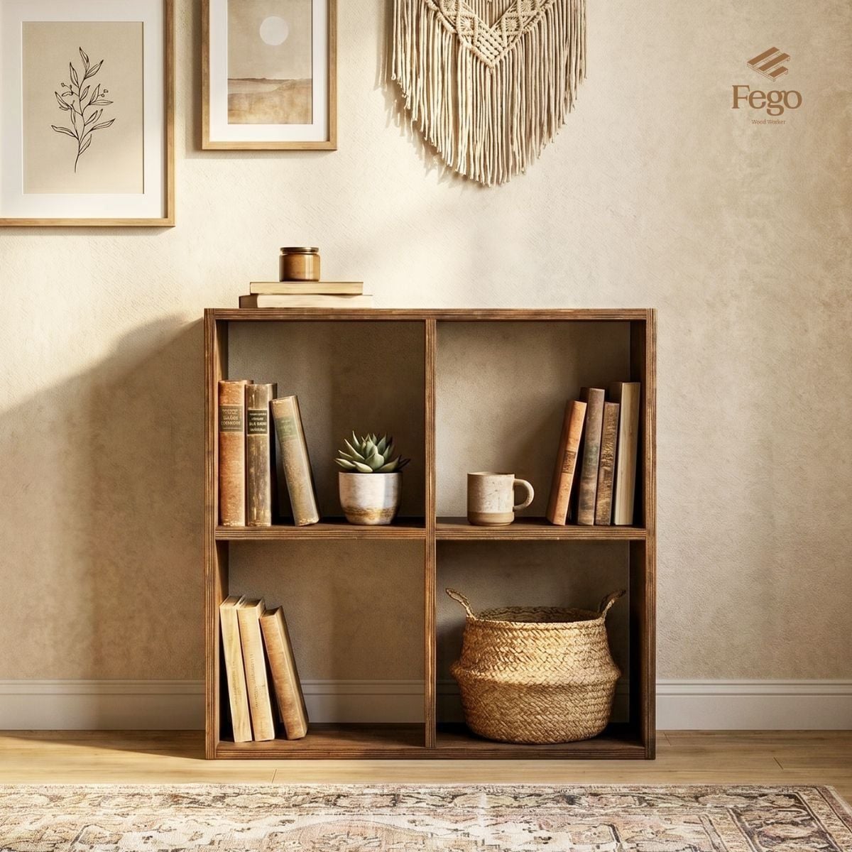  Kệ Sách Cube Chia Ô Để Sách, Đồ Gốm FEGO – Kệ Gỗ Plywood Đa Năng Trưng Bày Cửa Hàng, Phòng Khách 