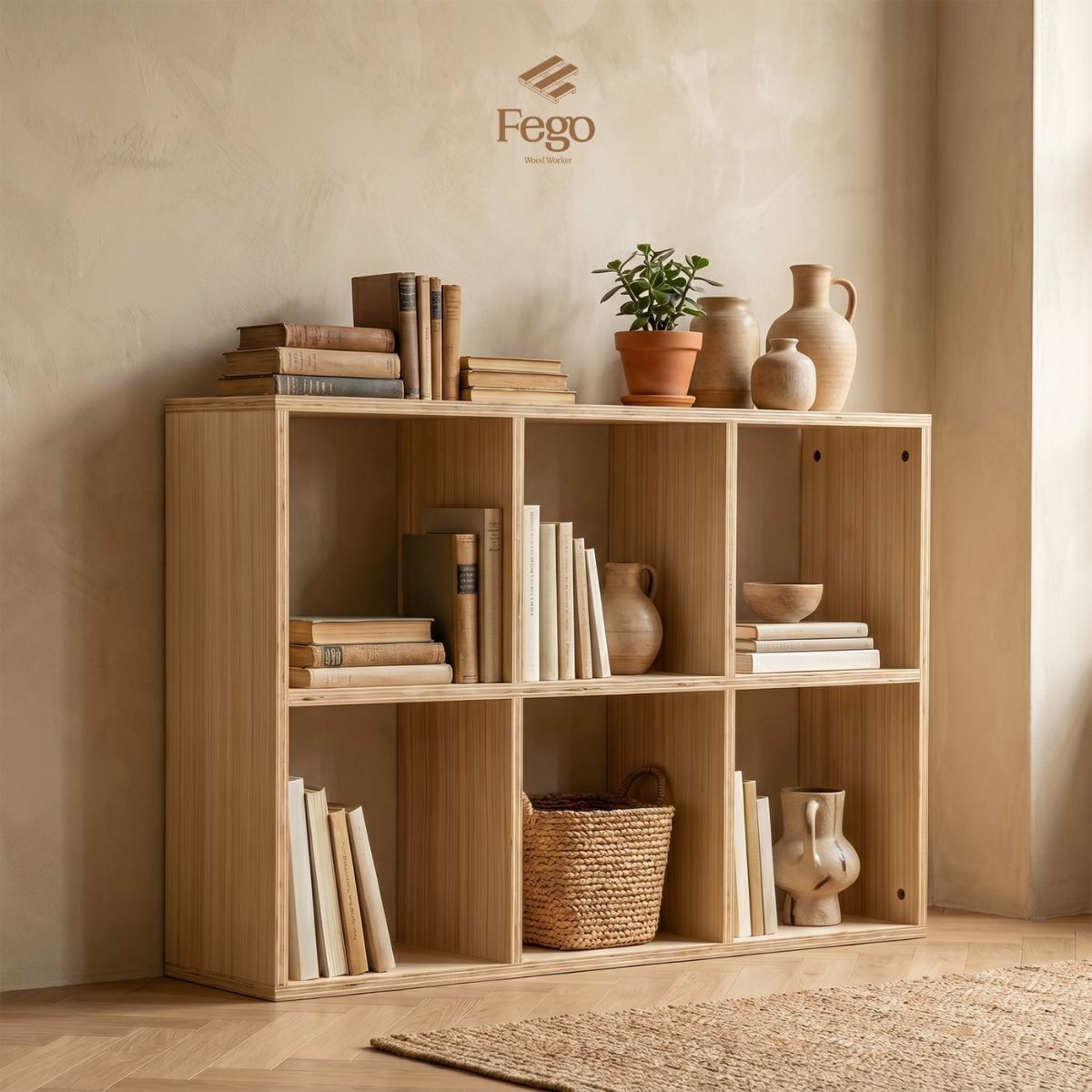  Kệ Sách Cube Chia Ô Để Sách, Đồ Gốm FEGO – Kệ Gỗ Plywood Đa Năng Trưng Bày Cửa Hàng, Phòng Khách 