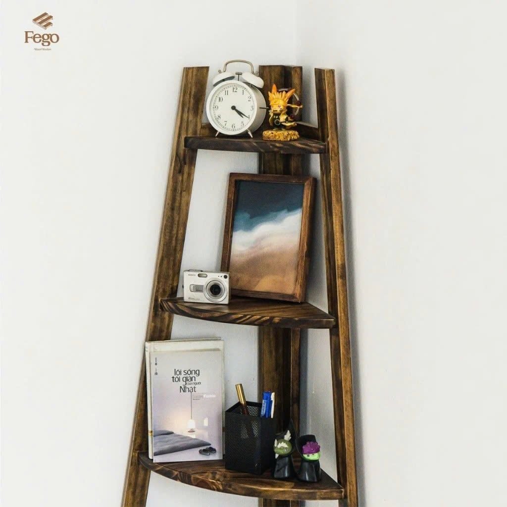  Kệ thang góc tường chữ A gỗ thông tự nhiên 5 tầng 