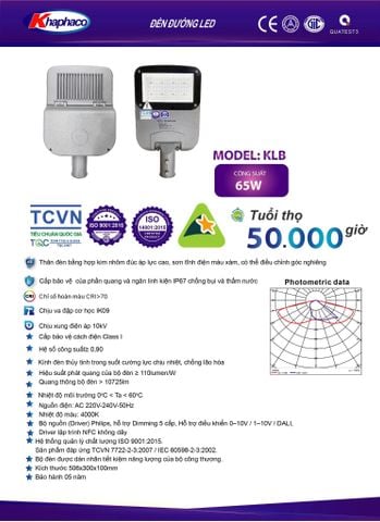  Đèn đường Led chiếu sáng KLB-65W 