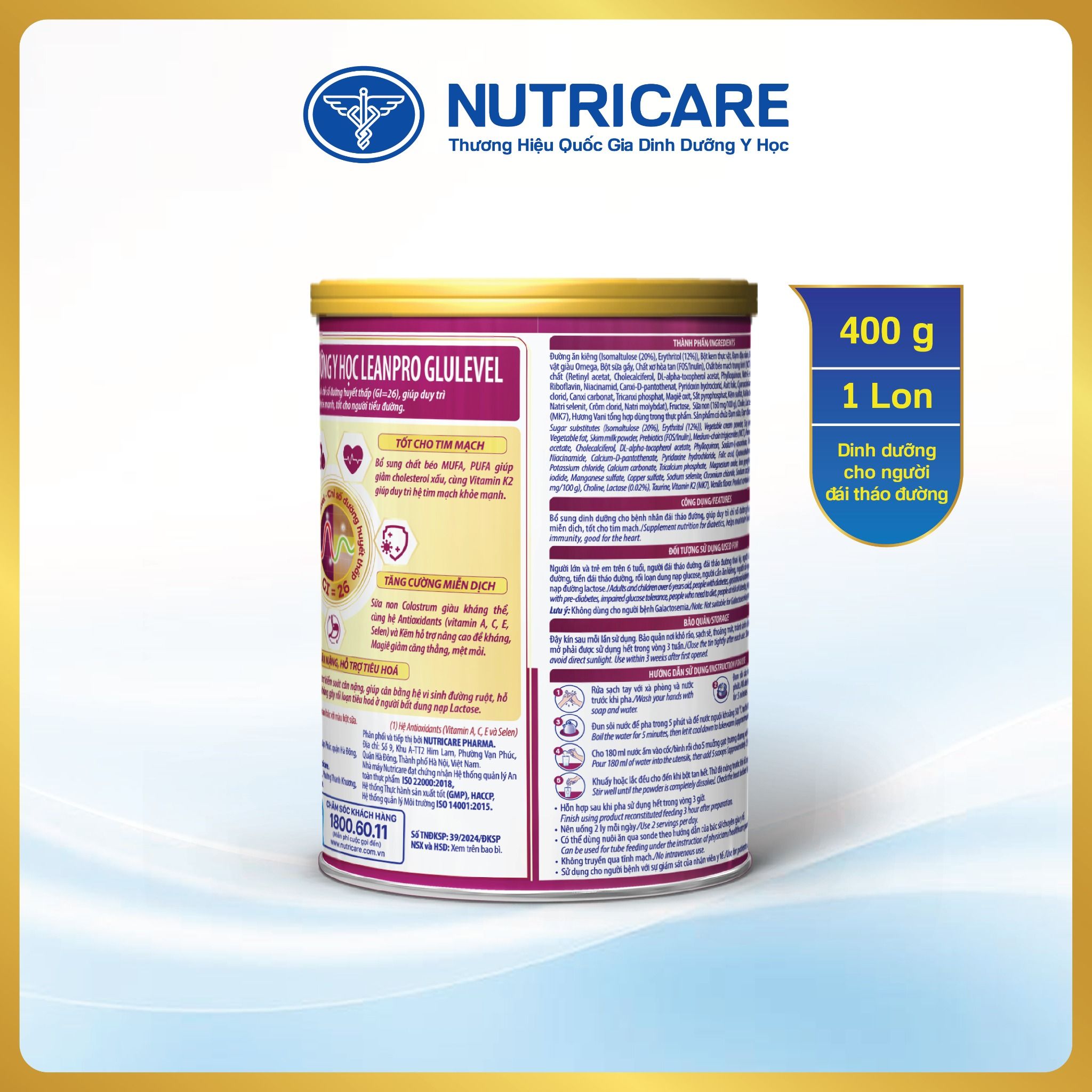  Thực phẩm dinh dưỡng y học Leanpro Glulevel 400g 