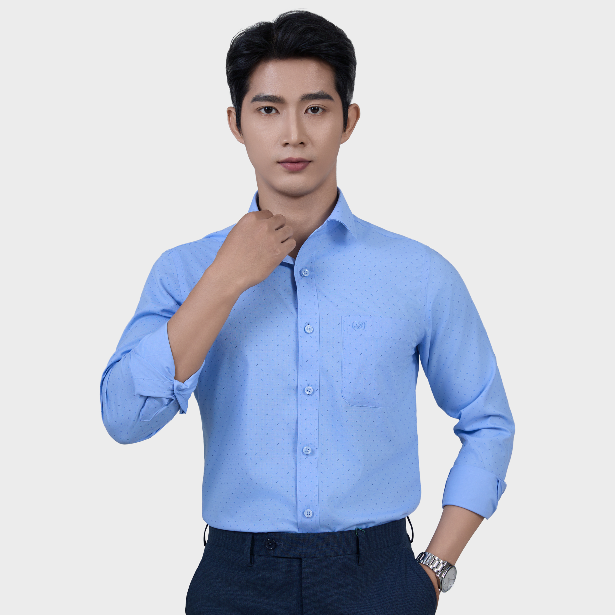  Áo Sơ Mi Chấm Bi Nam Tay Dài Vải Sợi Tre Mềm Mại Chống UV - ABD.BPS.BE 248 
