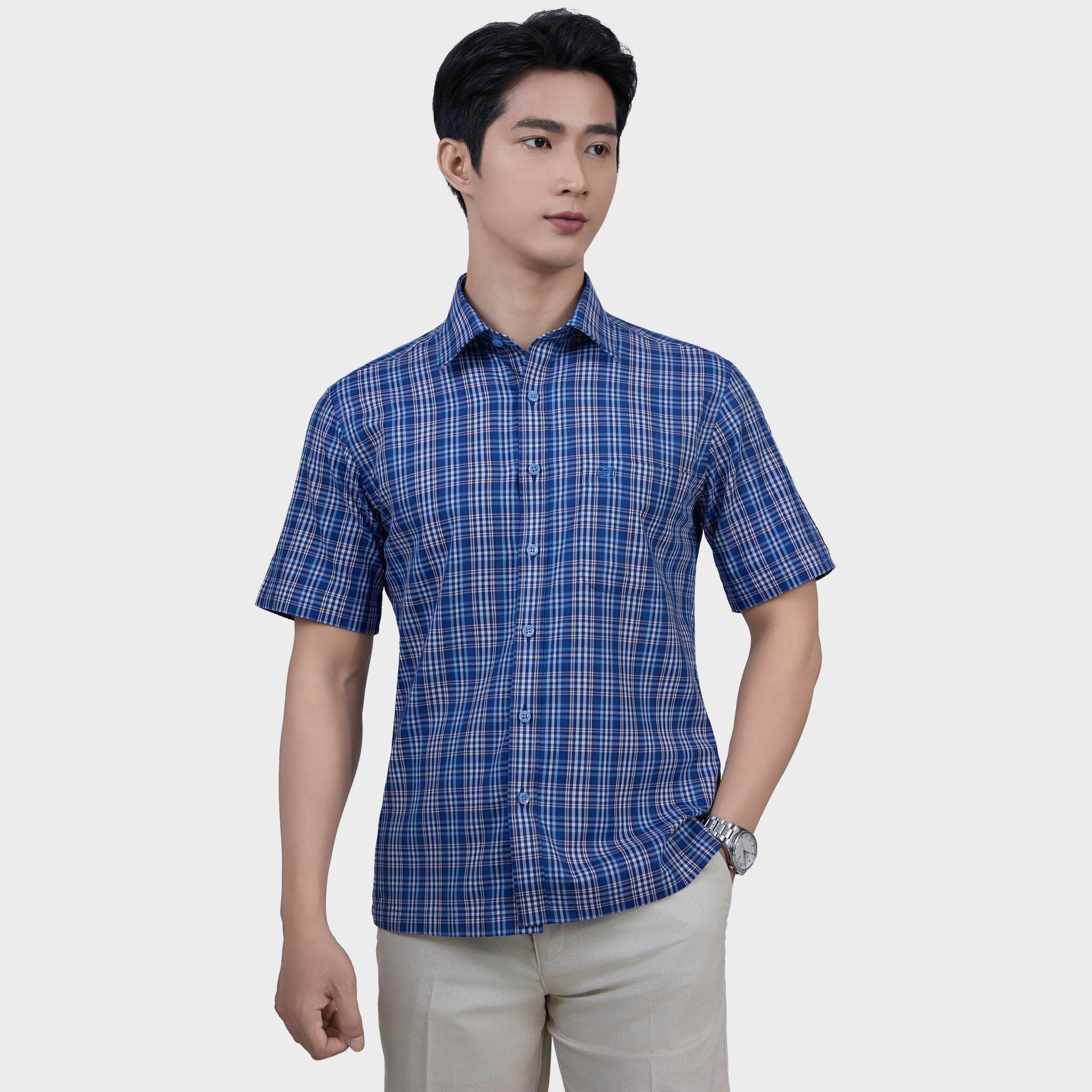  Áo Sơ Mi Xanh Navy Nam Ngắn Tay Sợi Modal Tinh Tế Sang Trọng - ABN.PM.BE 368 