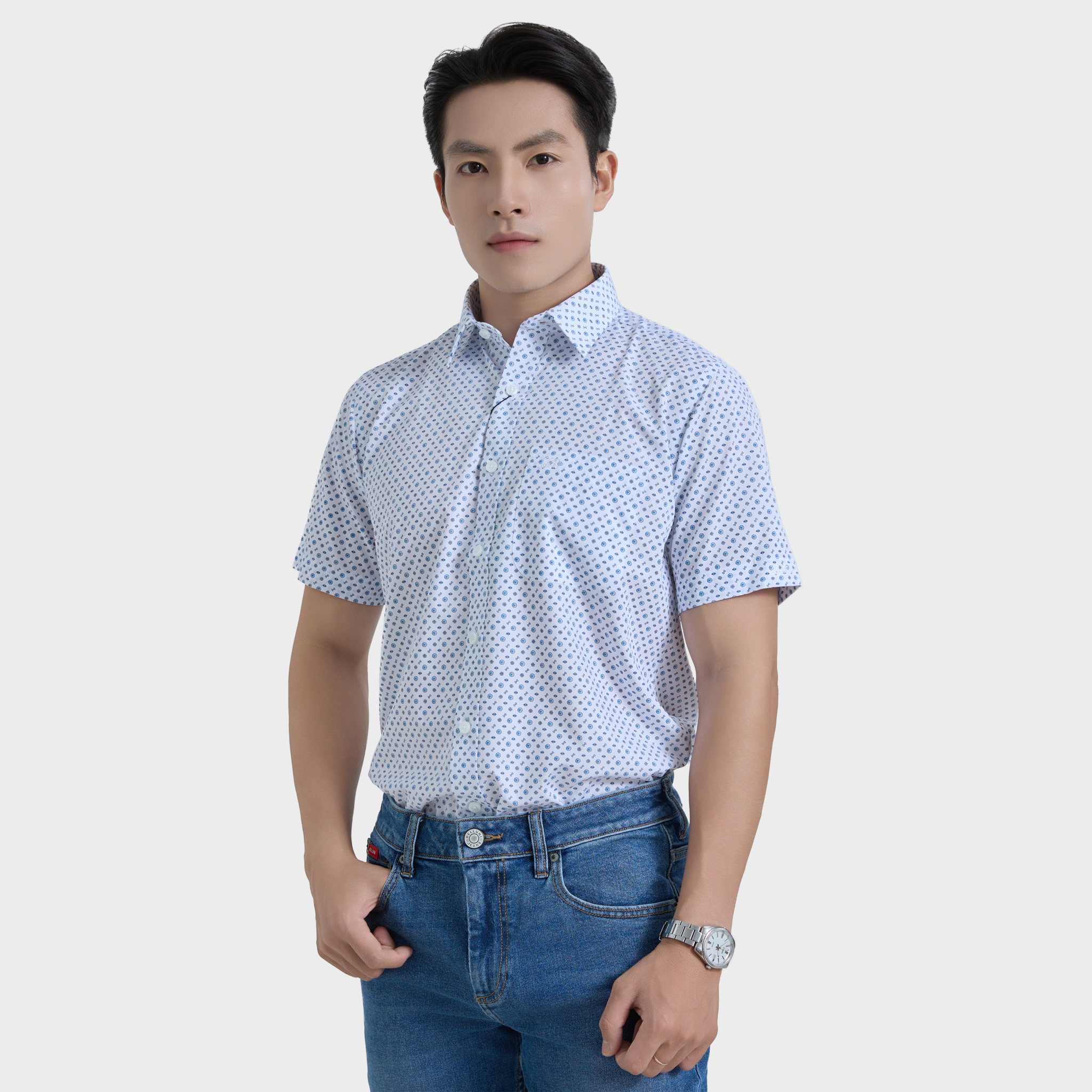  Áo Sơ mi nam ngắn tay cao cấp BELLUNI vải sợi lá - ABN.LP.BE 295 
