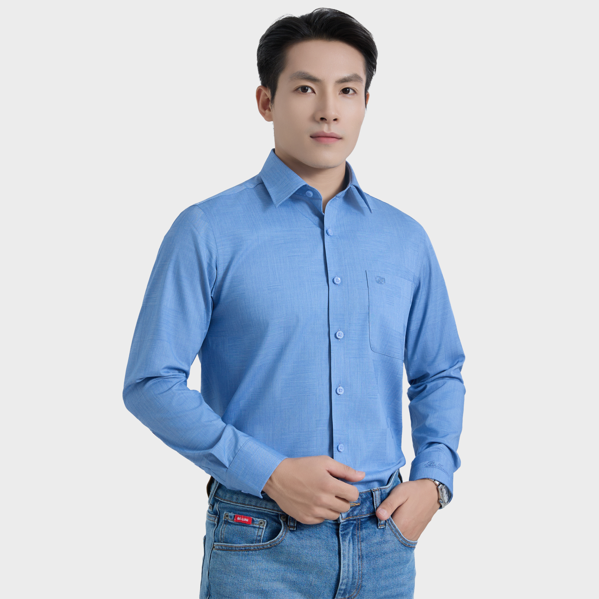  Áo Sơ Mi Nam Tay Dài Vải Sợi Sồi Sang Trọng Co Giãn - ABD.PMS.BE 250 