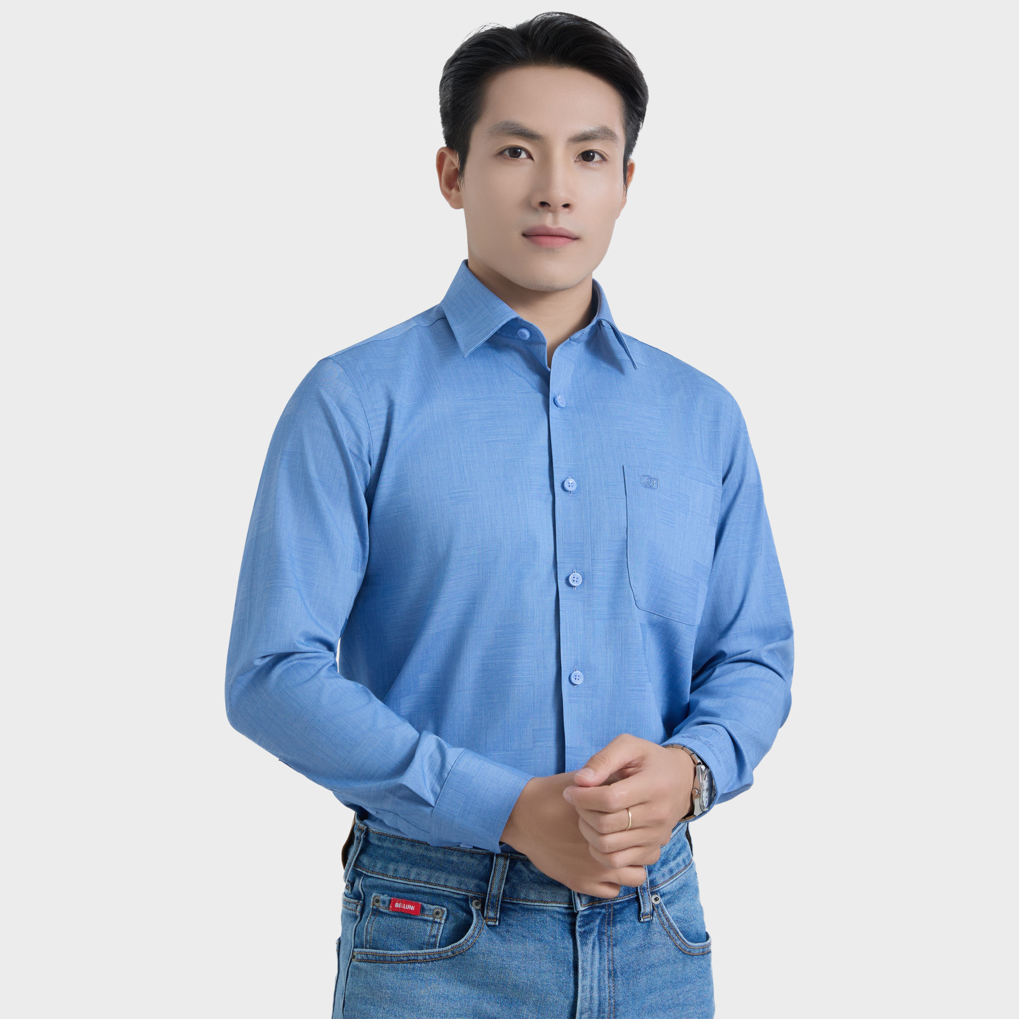  Áo Sơ Mi Nam Tay Dài Vải Sợi Sồi Sang Trọng Co Giãn - ABD.PMS.BE 250 