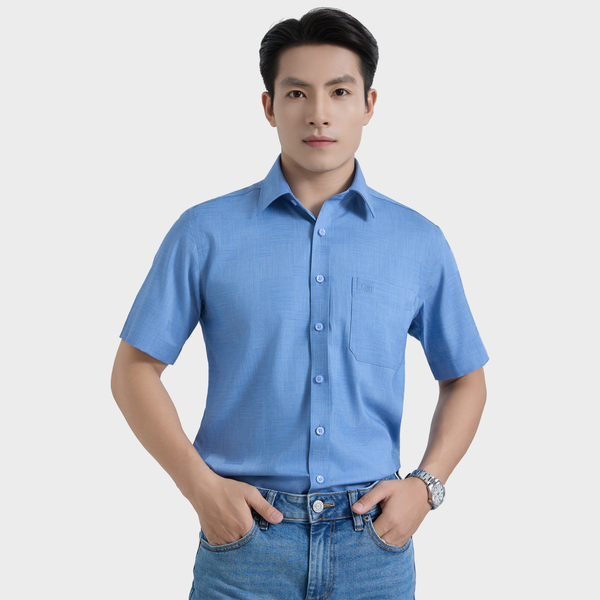  Áo Sơ Mi Nam Tay Ngắn Vải Sợi Sồi Dệt Chìm Sang Trọng Co Giãn - ABN.PMS.BE 372 