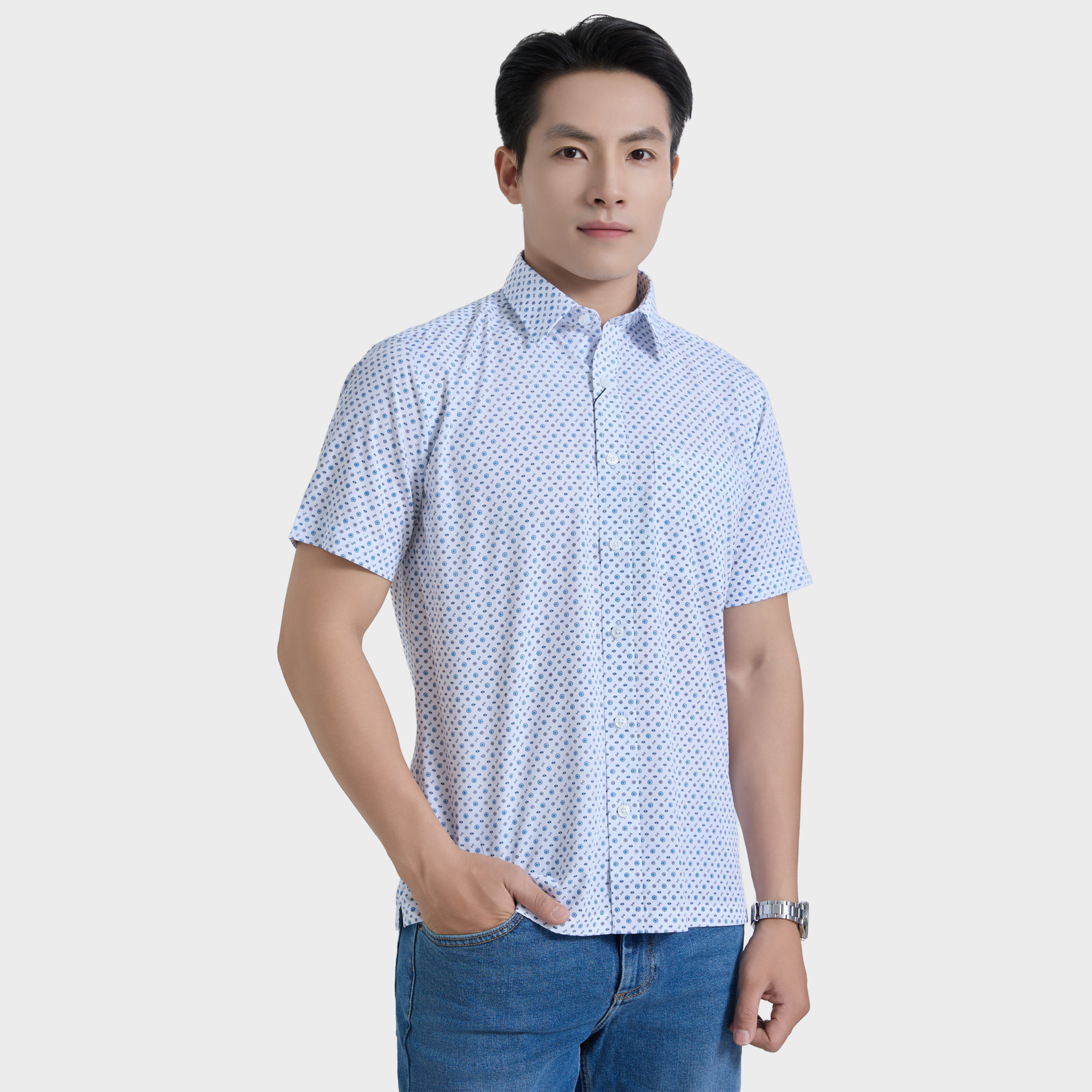  Áo Sơ mi nam ngắn tay cao cấp BELLUNI vải sợi lá - ABN.LP.BE 295 