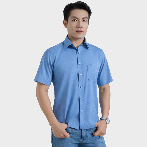  Áo Sơ Mi Nam Tay Ngắn Vải Sợi Sồi Dệt Chìm Sang Trọng Co Giãn - ABN.PMS.BE 372 