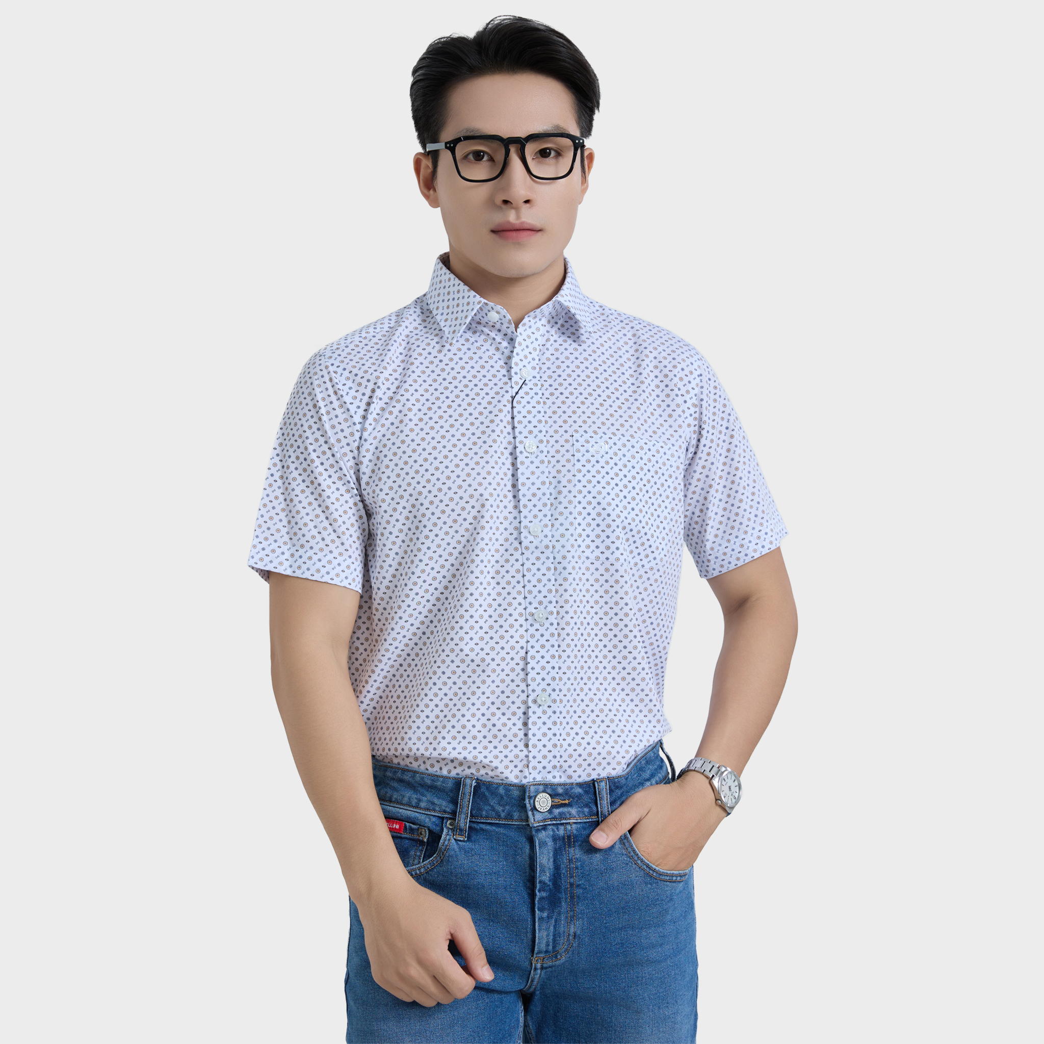  Áo Sơ mi nam ngắn tay cao cấp BELLUNI vải sợi lá - ABN.LP.BE 295 