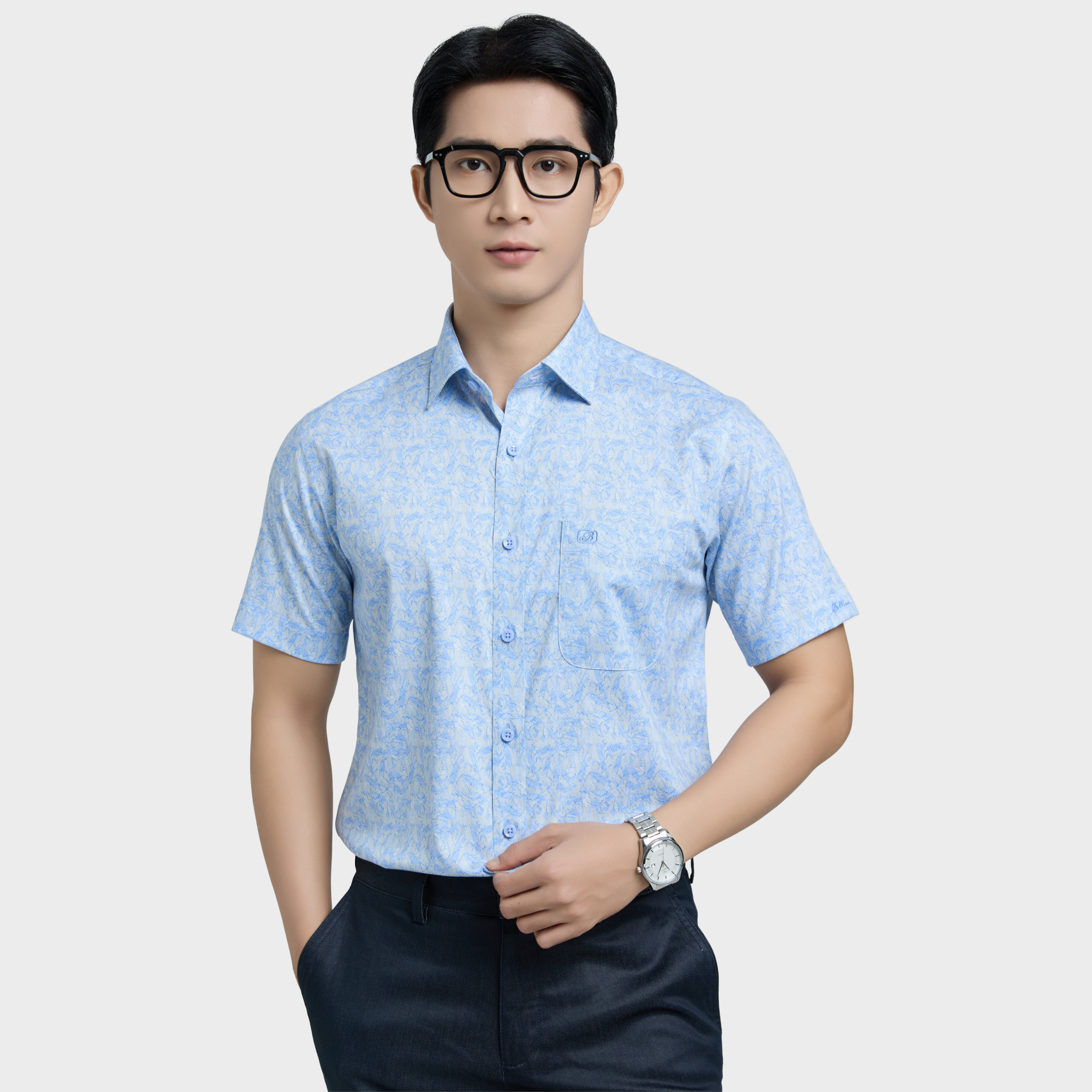  Áo sơ mi nam ngắn tay cao cấp BELLUNI vải sợi tre - ABN.BPS.BE 342 