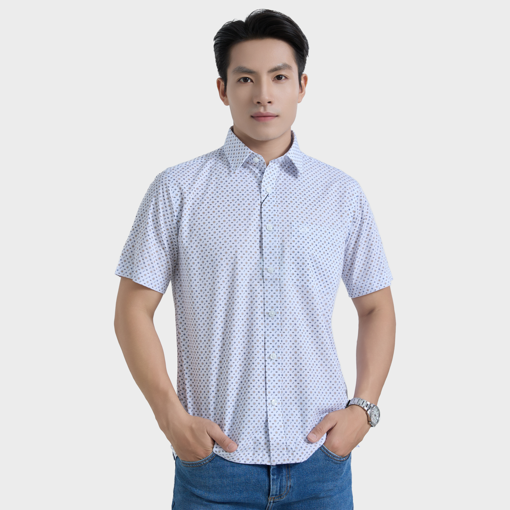  Áo Sơ mi nam ngắn tay cao cấp BELLUNI vải sợi lá - ABN.LP.BE 295 