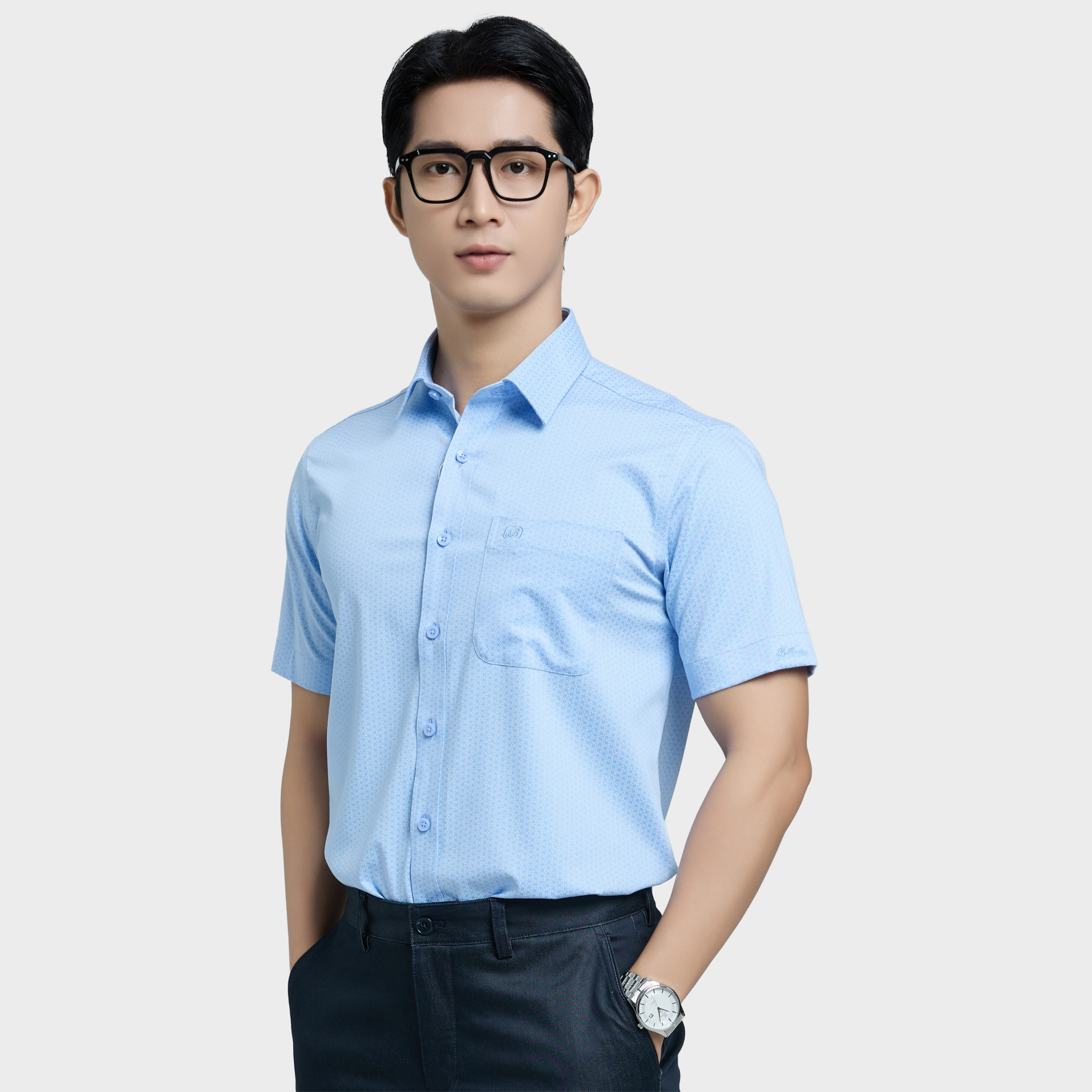  Áo sơ mi nam ngắn tay cao cấp BELLUNI vải sợi tre - ABN.BPS.BE 332 