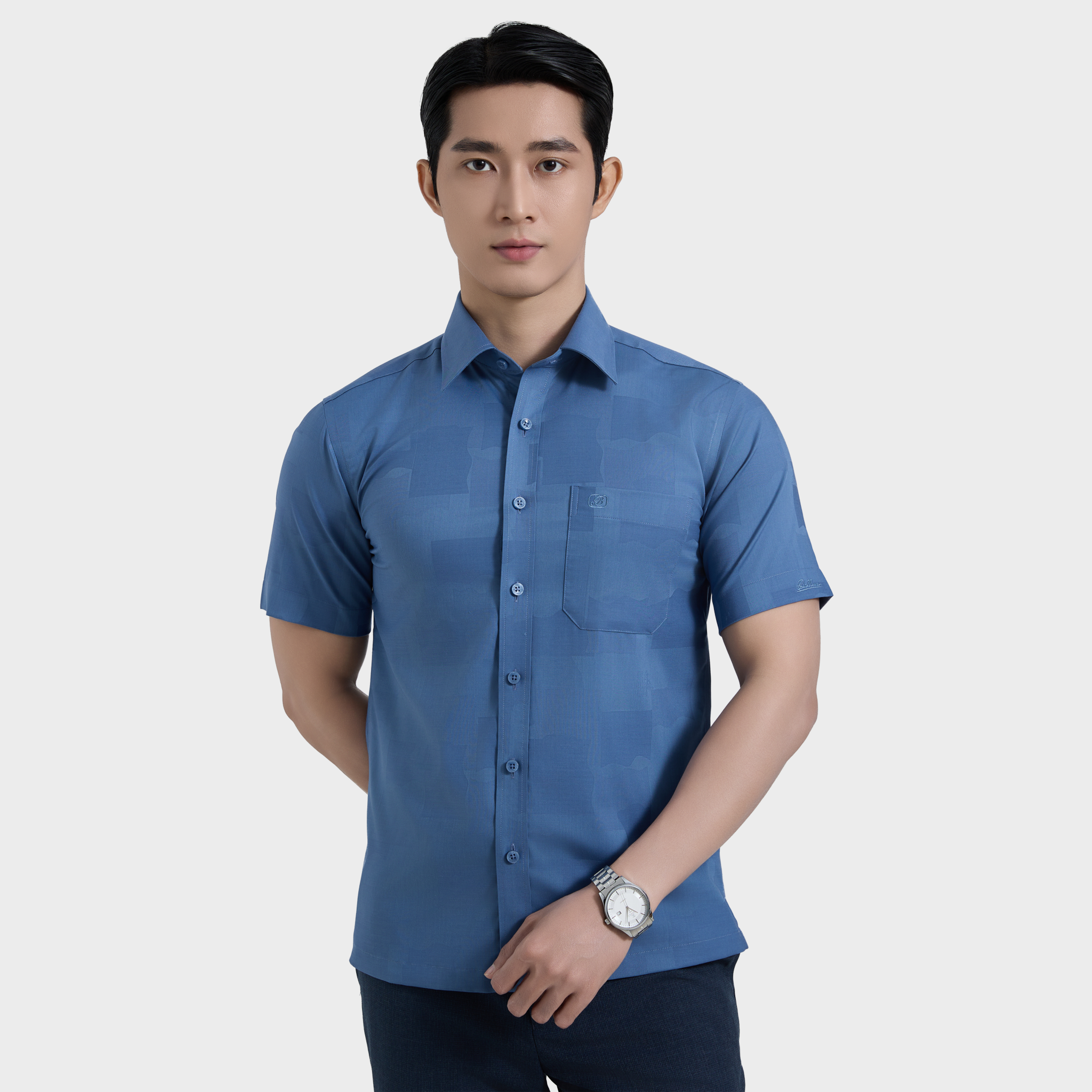  Áo sơ mi nam ngắn tay BELLUNI vải sợi sồi cao cấp - ABN.PMS.BE 348 