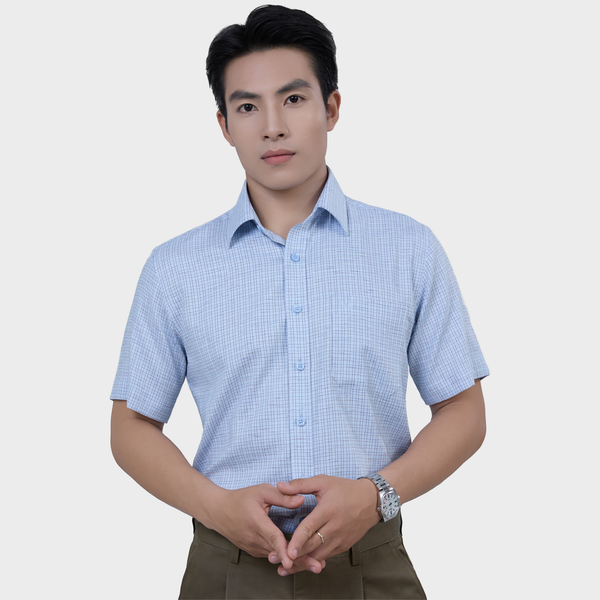  Áo Sơ Mi Caro Nam Ngắn Tay Vải Sợi Sồi, Co Giãn Thoải Mái – ABN.PMS.BE 376 