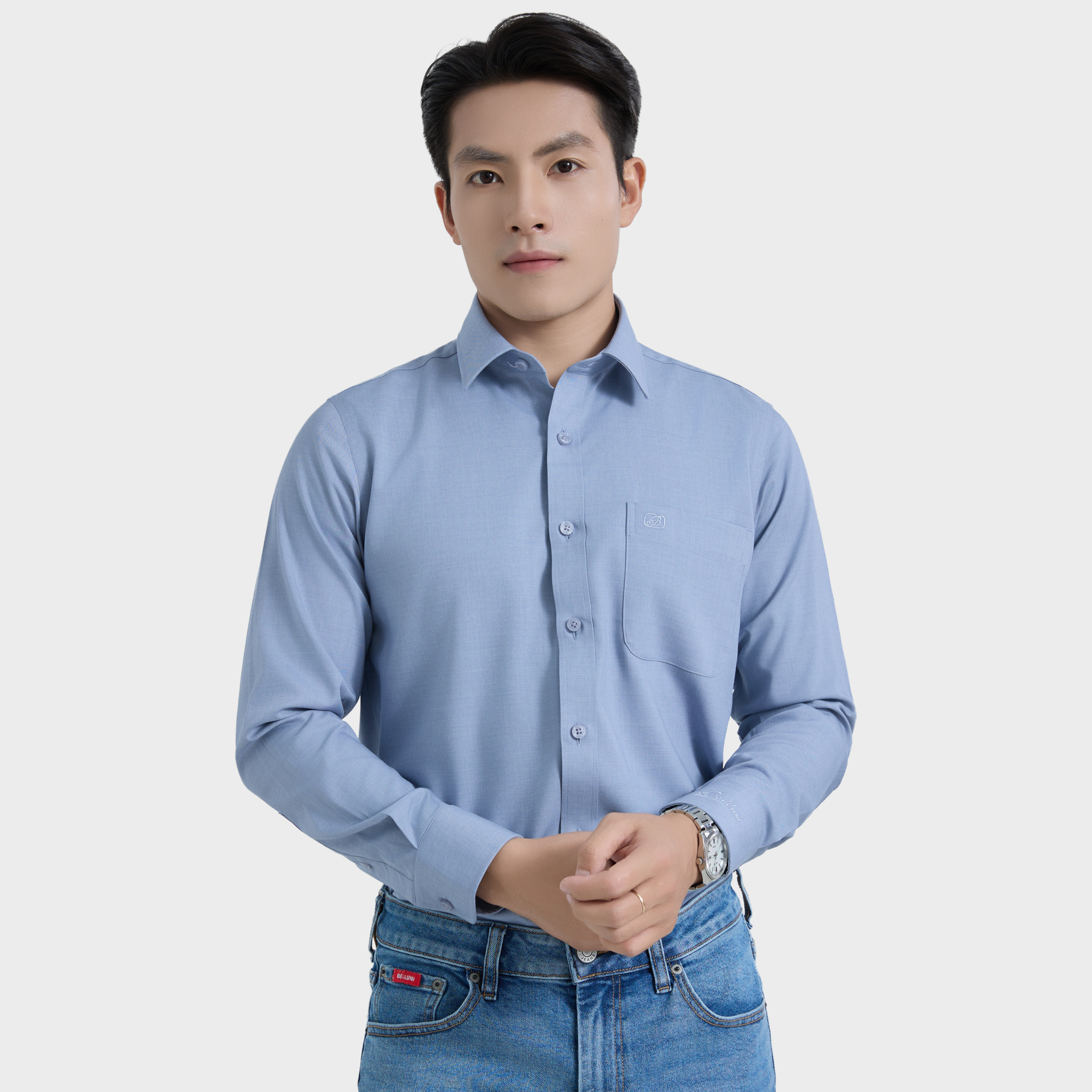  Áo Sơ Mi Nam Dài Tay - Sơ Mi Nam Cao Cấp Belluni Vân Xước, Co Giãn Tốt, Kháng Khuẩn ABD.PMS.BE 239 